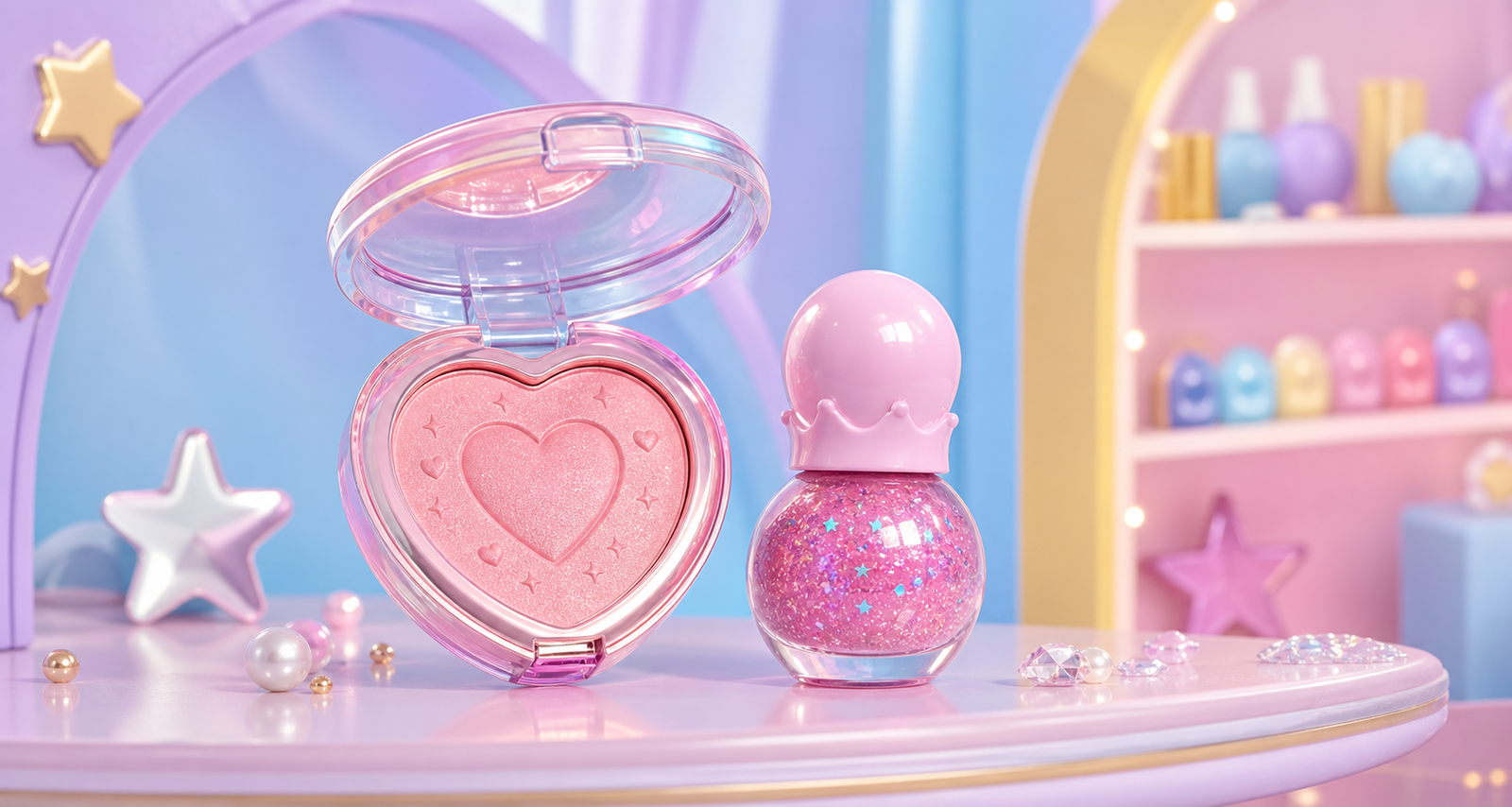 KoKoz shimmer blush and sparkle nail polish